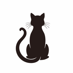 Fototapeta premium Silhouette of a seated cat with a curled tail and alert ears