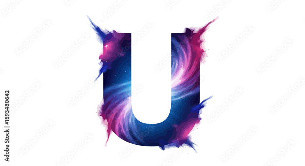 Fototapete vector galaxy letter u space typography design cosmic alphabet u nebula font u universe letter u cel
