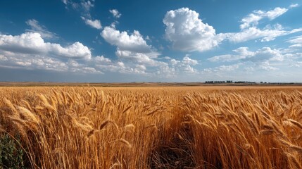 Wheat Field Under Cloudy Blue Sky