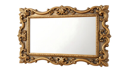 Ornate Antique Gold Mirror on Transparent Background