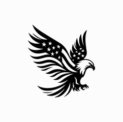 Obraz premium Bald Eagle with American Flag Wings – Patriotic Vector Logo in Black and White