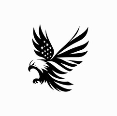 Bald Eagle with American Flag Wings &ndash; Patriotic Vector Logo in Black and White