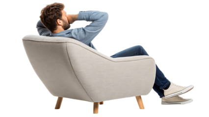 Man Relaxing in Modern Chair, Rear View, Casual Lifestyle