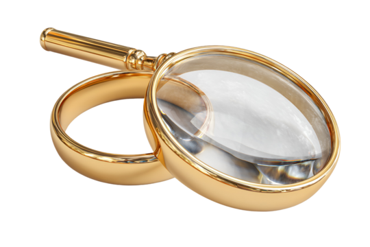 Gold wedding rings under magnifying glass