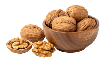 Wooden Bowl of Chia Seeds Spilled on White Background