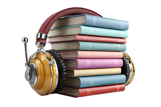 Audiobooks Headphones and Stack of Books Learning