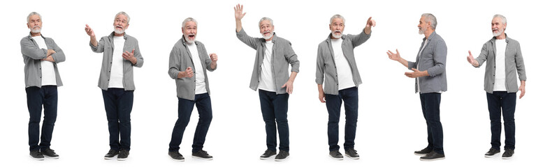 Senior man on white background, set of portraits