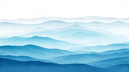 Blue sky with clouds over misty mountain landscape in winter morning