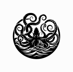 Fototapeta premium Vector Silhouette Logo of Kraken – Giant Sea Monster from Norse Mythology