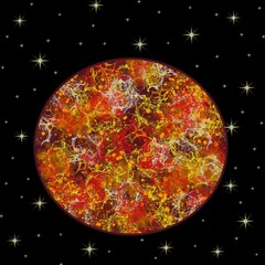 Abstract Fiery Planet in Outer Space with Stars