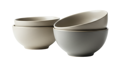 Stacked set of neutral-toned ceramic bowls, showcasing a variety of muted gray and beige hues.