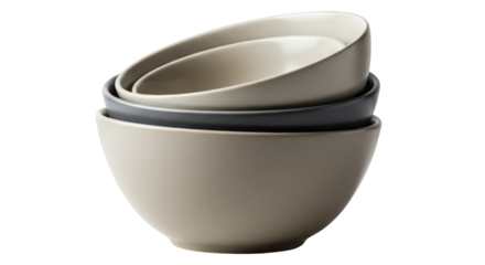 Stack of three ceramic bowls in muted earth tones.