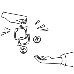 drawing sketch hand giving money to other hand illustration