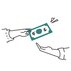 drawing sketch hand giving money to other hand illustration