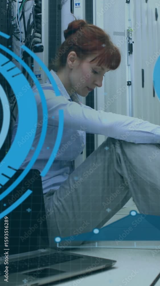 Poster animation of clock moving fast over businessman using computer
