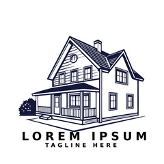 Fototapeta premium Classic American House with Porch Architectural Vector