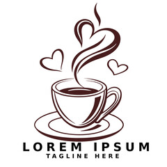 Coffee Cup with Heart Steam and Lorem Ipsum Text Vintage Cafe Logo