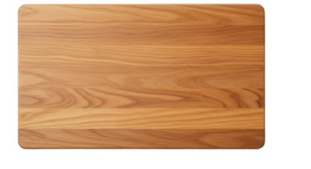 A close-up shot of a rectangular wooden cutting board with visible wood grain patterns against a white background.