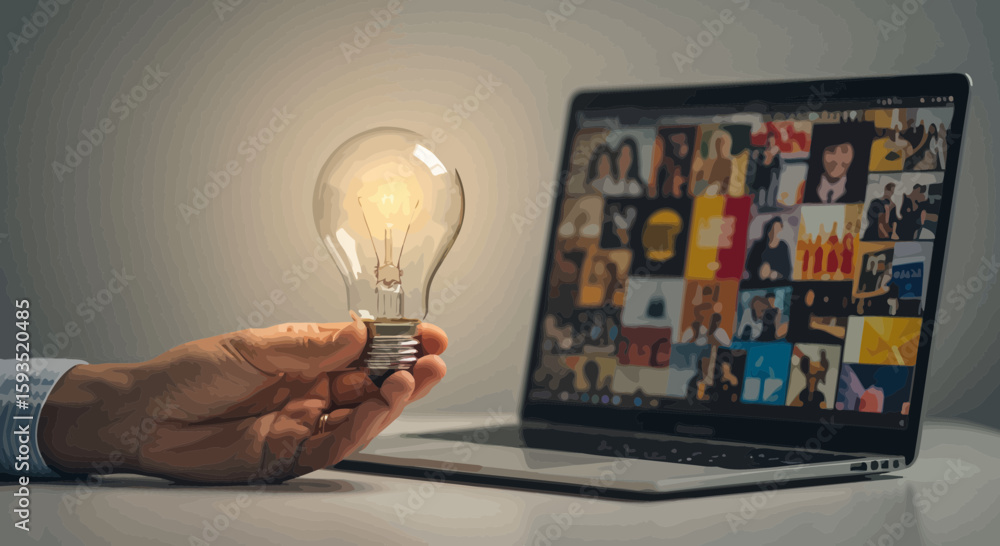 Aufkleber conceptualizing collaborative innovation through virtual communication and ideation