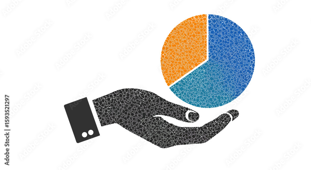 Aufkleber analysis and presentation of pie chart data displayed on hand concept