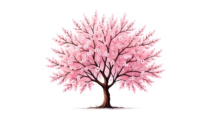 Obraz premium A delicate cherry blossom tree, adorned with pink flowers, stands against a plain backdrop.