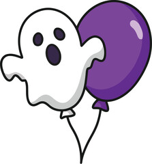 Obraz premium A playful ghost balloon floats alongside a purple balloon, both tied together with a single string.