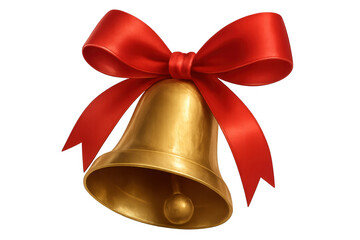 Golden bell with red bow isolated on transparent background, perfect for christmas, new year's, or festive projects