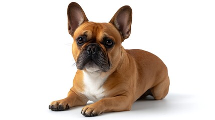 Obraz premium Adorable French Bulldog Lying on White Background Looking Curious
