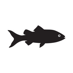 Obraz premium Black silhouette of a fish isolated on white background
