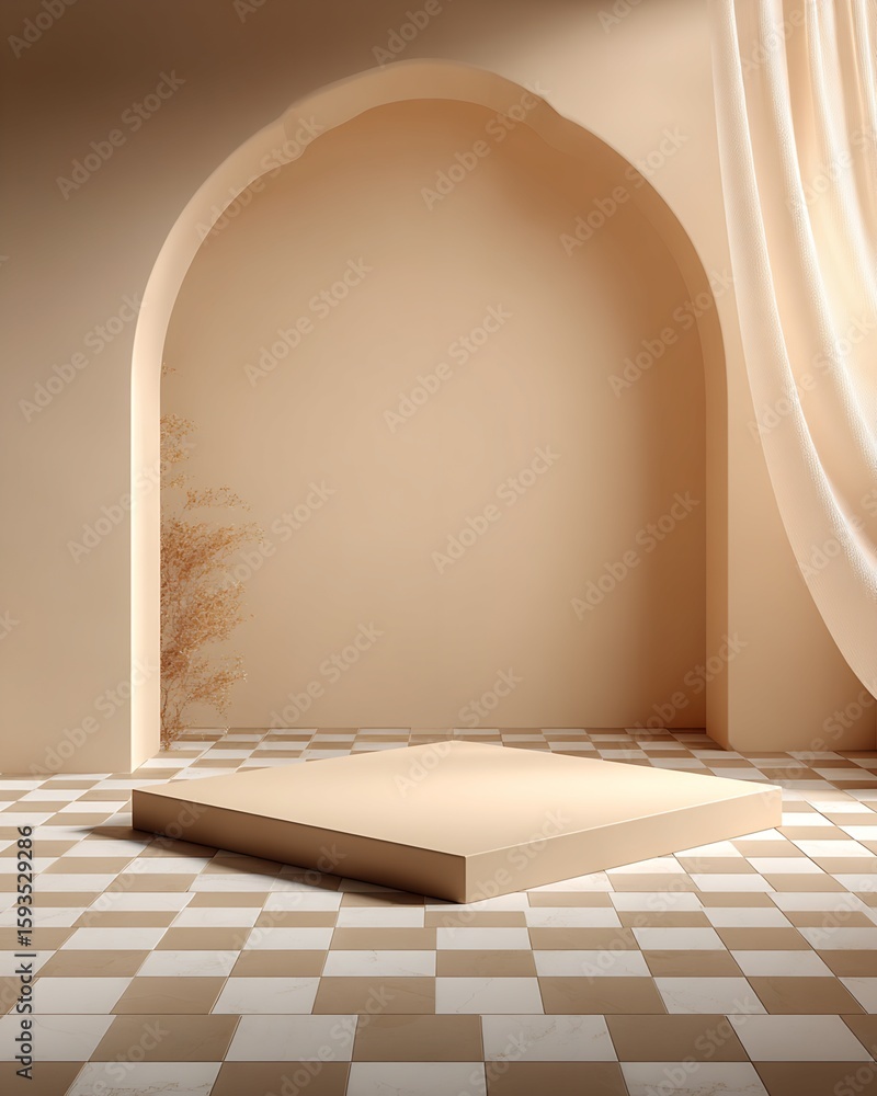 Poster beige platform display in archway setting