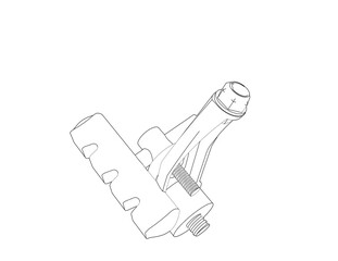 Wireframe Depiction: A detailed Technical Drawing of a bicycle V-brake arm. This Simple Line Art provides an Outline Illustration of a mechanical component, rendered in a clean Monochrome style,