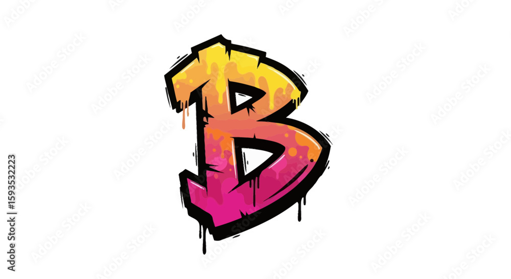 Poster vector graffiti letter b vector illustration with dripping paint effect for urban art and design pro