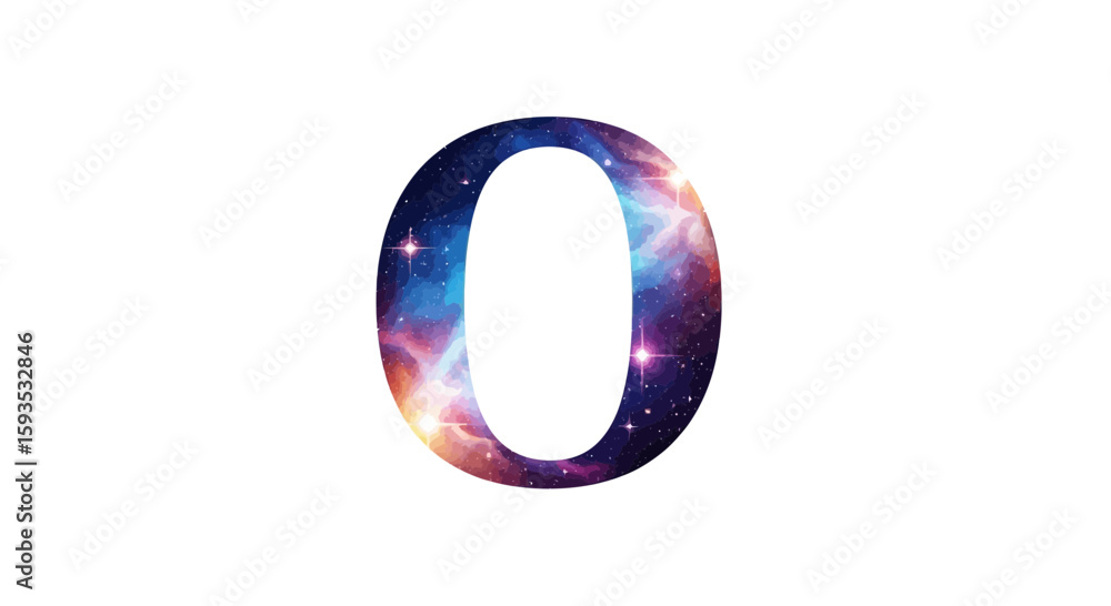 Poster vector letter o galaxy space nebula cosmic alphabet initial typography design astronomy science univ