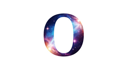 Vector letter o galaxy space nebula cosmic alphabet initial typography design astronomy science universe stars art