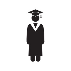 Graduation cap and gown silhouette isolated on white background
