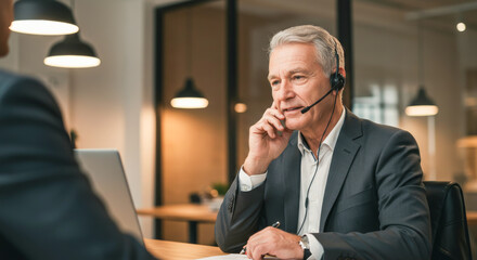 Senior adult having a video call on the laptop. Senior adult having a business meeting