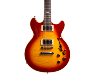Electric Guitar with Fiery Flame Graphics, Front View on Transparent Background