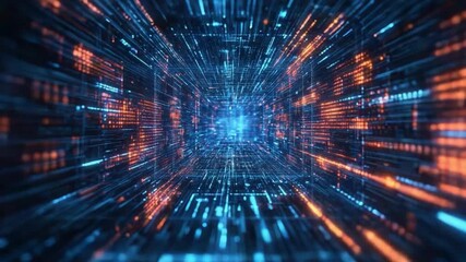 Digital Data Tunnel: A captivating visual of an intricate, futuristic tunnel constructed with digital data streams, showcasing an abstract and immersive world of technology. - Powered by Adobe