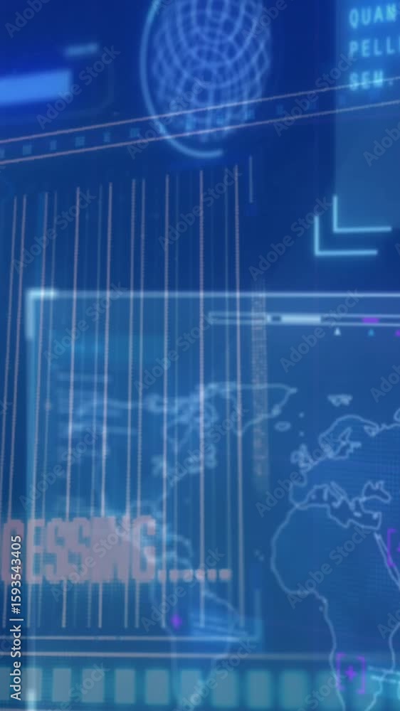 Poster Animation of interface with data processing against blue background