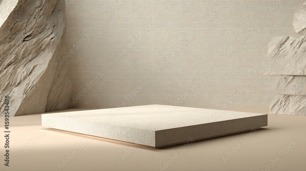 Poster square platform with textured background and rock formations