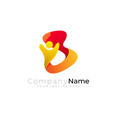 Letter B logo and children care design combination, red color