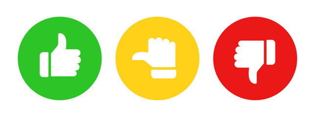 Like, dislike, neutral, thumbs up, thumbs middle, thumbs down hand gestures, Rating and feedback satisfied, unsatisfied, neutral survey icons set, vector illustration.