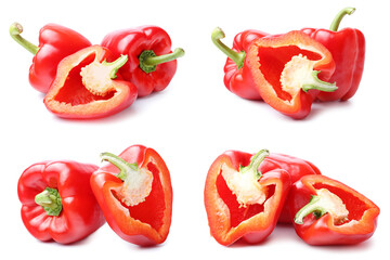 Set of red bell peppers on white background