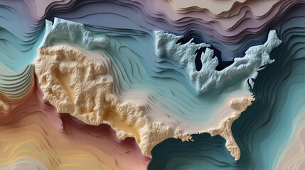 Abstract Topographic USA Map Art: Pastel Colored Geological United States Artwork
