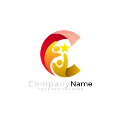 People care logo with letter C design template, charity logos