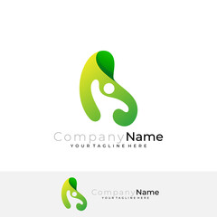 B logo and people care design combination, green color