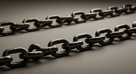 Fototapeta premium Strong Metal Chain Links on Soft Gray Background Represents Strength
