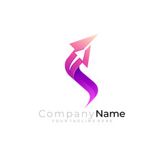 Arrow logo with letter S design technology, 3d colorful