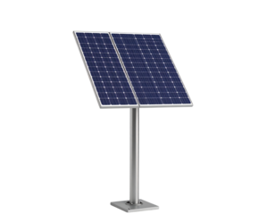  Standalone Solar Panel Mounted on Single Pole, Front View, Isolated on White