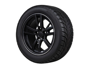 Obraz premium Tilted 3D Tire Leaning Against Wall Surface, Dynamic Perspective, Isolated